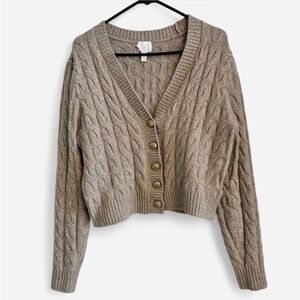 H&M Cable Knit Cropped Cardigan Sweater Medium